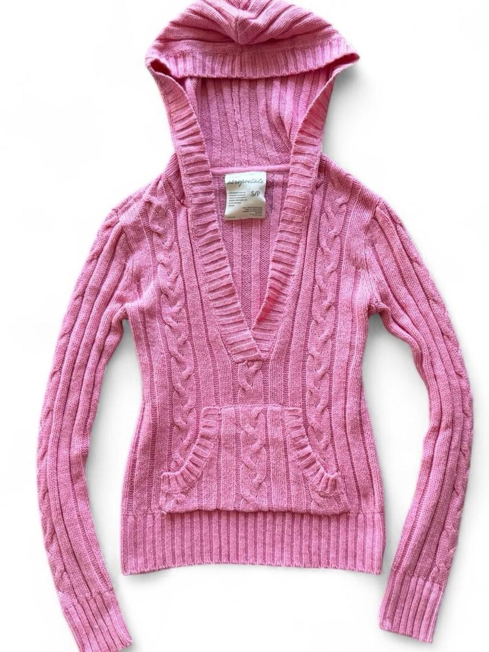 Y2K Aeropostale pink hooded cable knit sweater